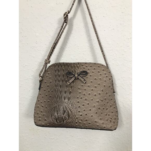 Unbranded Handbags - Faux Ostrich Croc Bow Zipper Women' s Crossbody Bag Purse Shades Of Brown